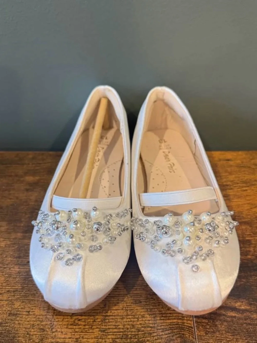 Embellished Satin Ballet Flats - Ivory